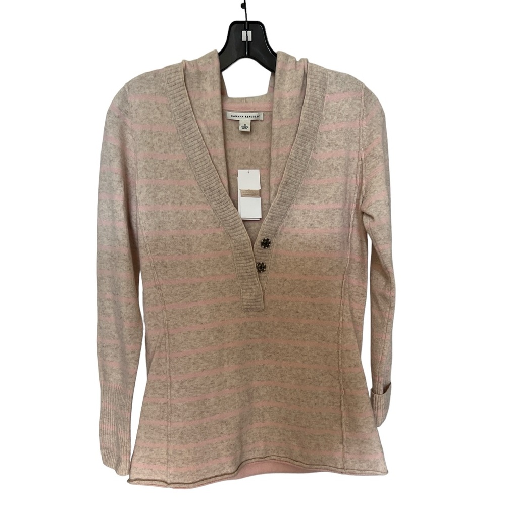 Banana Republic Lambs Wool Pink and Cream Hooded Sweater NEW Size Medium